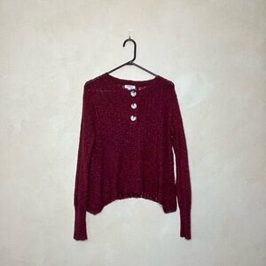 Burgundy Knit Sweater with Button Detail
